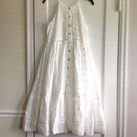 Farm Rio Harmonia Button Front Fringe Cami Dress Cottagecore Feminine WhiteParty - Picture 3 of 10